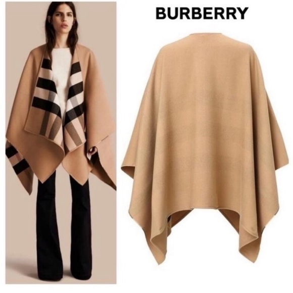 ๐ Burberry Check Reversible Camel Check Cape Poncho - Picture 2 of 8